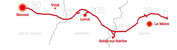The new high-speed line connects Rennes with Connerré, east of Le Mans, completing the TGV line to Paris.  © Eiffage