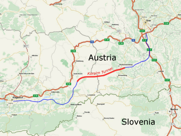 Si prevede che, a partire dal 2025, la tratta di 130 km della Ferrovia della Koralpe andrá a collegare le città di Graz e Klagenfurt.