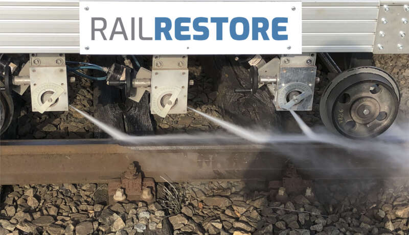 Early prototype for rail treatment during a track test © RailRestore