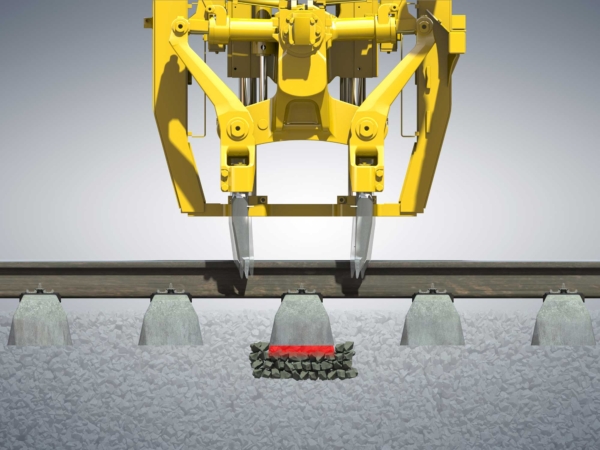 Lifting and lining ‒ to correct the track position or to create the desired position, the track is lifted and lined in the next step.