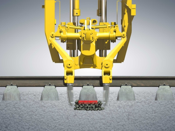 Penetrating ‒ during lifting and lining, the tamping unit is lowered hydraulically into the ballast.